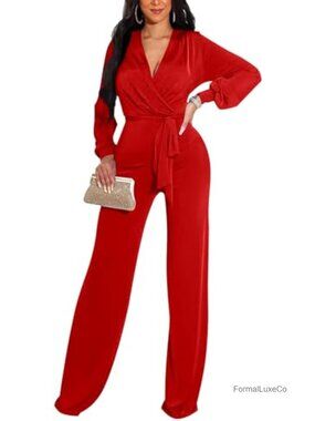 Sexy Deep V Neck Wide Leg Jumpsuit for Women Dressy Evening Plus Size Clubwear